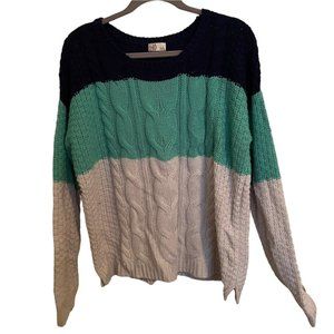 SO‎ CHUNKY KNIT SWEATER SIZE XLARGE COLOR BLOCK CABLE BASKET KNIT COMBO